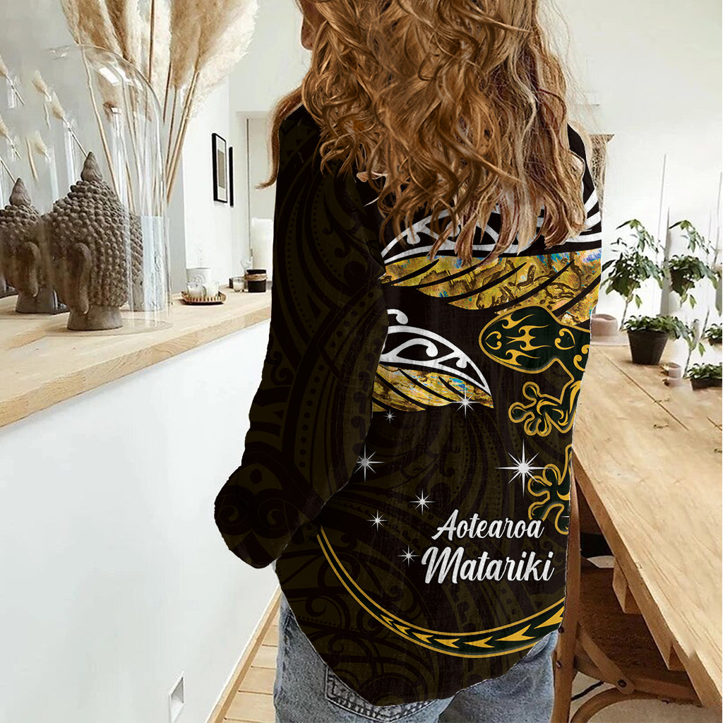 New Zealand Matariki Women Casual Shirt Maori New Year Silver Fern And Lizard - Gold LT14 - Polynesian Pride