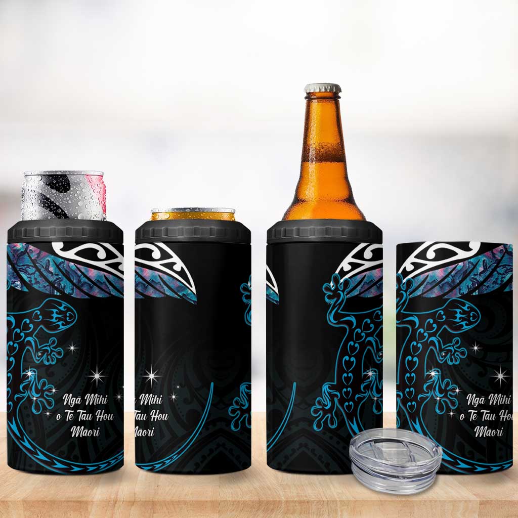 New Zealand Matariki 4 in 1 Can Cooler Tumbler Maori New Year Silver Fern And Lizard - Turquosie LT14 - Polynesian Pride