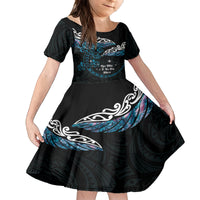 New Zealand Matariki Family Matching Long Sleeve Bodycon Dress and Hawaiian Shirt Maori New Year Silver Fern And Lizard - Turquosie LT14 Daughter's Dress Turquoise - Polynesian Pride