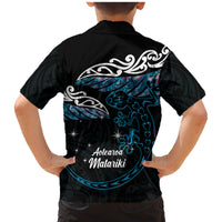 New Zealand Matariki Family Matching Mermaid Dress and Hawaiian Shirt Maori New Year Silver Fern And Lizard - Turquosie LT14 - Polynesian Pride