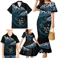 New Zealand Matariki Family Matching Mermaid Dress and Hawaiian Shirt Maori New Year Silver Fern And Lizard - Turquosie LT14 - Polynesian Pride