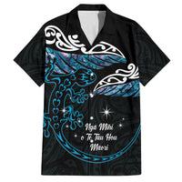 New Zealand Matariki Family Matching Off The Shoulder Long Sleeve Dress and Hawaiian Shirt Maori New Year Silver Fern And Lizard - Turquosie LT14 Dad's Shirt - Short Sleeve Turquoise - Polynesian Pride