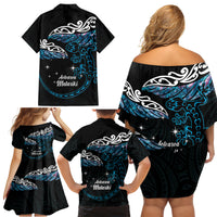 New Zealand Matariki Family Matching Off Shoulder Short Dress and Hawaiian Shirt Maori New Year Silver Fern And Lizard - Turquosie LT14 - Polynesian Pride