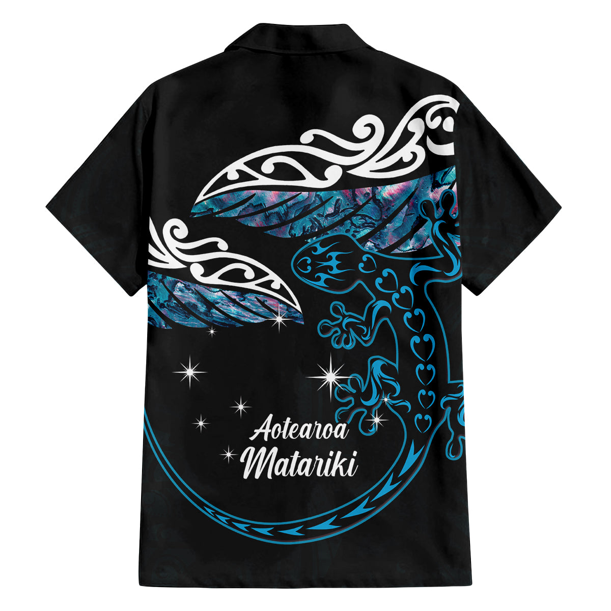 New Zealand Matariki Family Matching Puletasi and Hawaiian Shirt Maori New Year Silver Fern And Lizard - Turquosie LT14 - Polynesian Pride