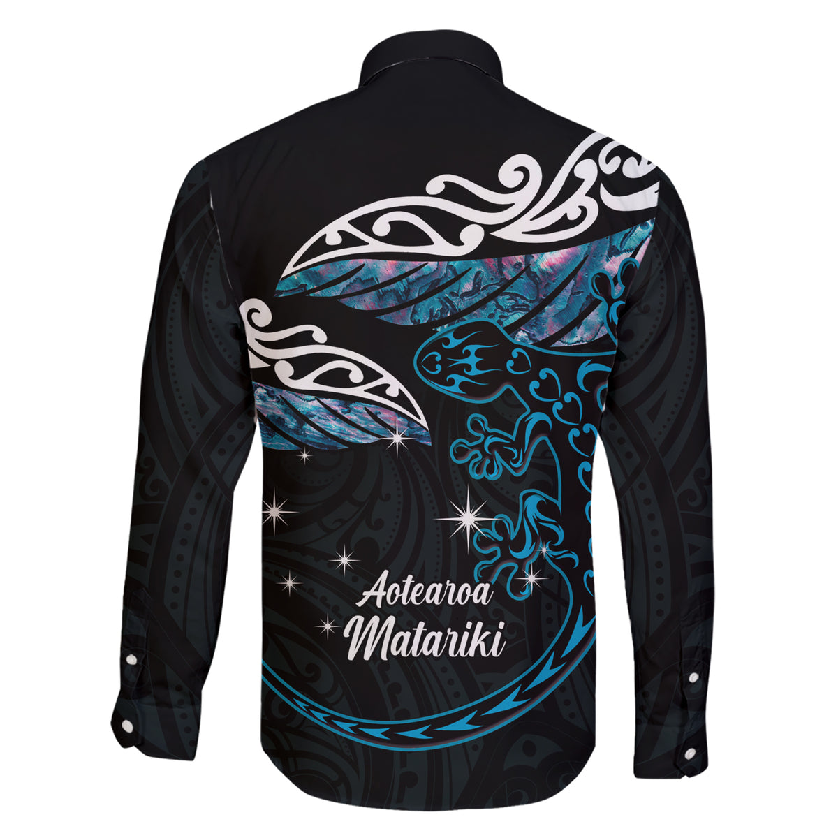 New Zealand Matariki Family Matching Short Sleeve Bodycon Dress and Hawaiian Shirt Maori New Year Silver Fern And Lizard - Turquosie LT14 - Polynesian Pride