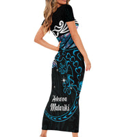 New Zealand Matariki Family Matching Short Sleeve Bodycon Dress and Hawaiian Shirt Maori New Year Silver Fern And Lizard - Turquosie LT14 - Polynesian Pride