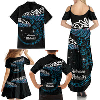 New Zealand Matariki Family Matching Summer Maxi Dress and Hawaiian Shirt Maori New Year Silver Fern And Lizard - Turquosie LT14 - Polynesian Pride