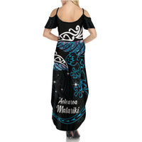 New Zealand Matariki Family Matching Summer Maxi Dress and Hawaiian Shirt Maori New Year Silver Fern And Lizard - Turquosie LT14 - Polynesian Pride