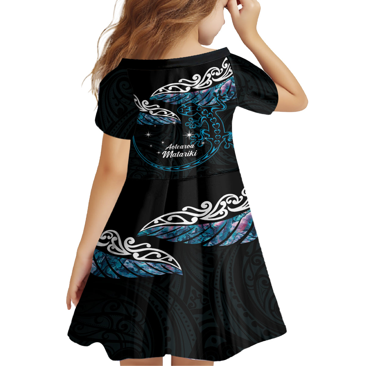 New Zealand Matariki Family Matching Tank Maxi Dress and Hawaiian Shirt Maori New Year Silver Fern And Lizard - Turquosie LT14 - Polynesian Pride