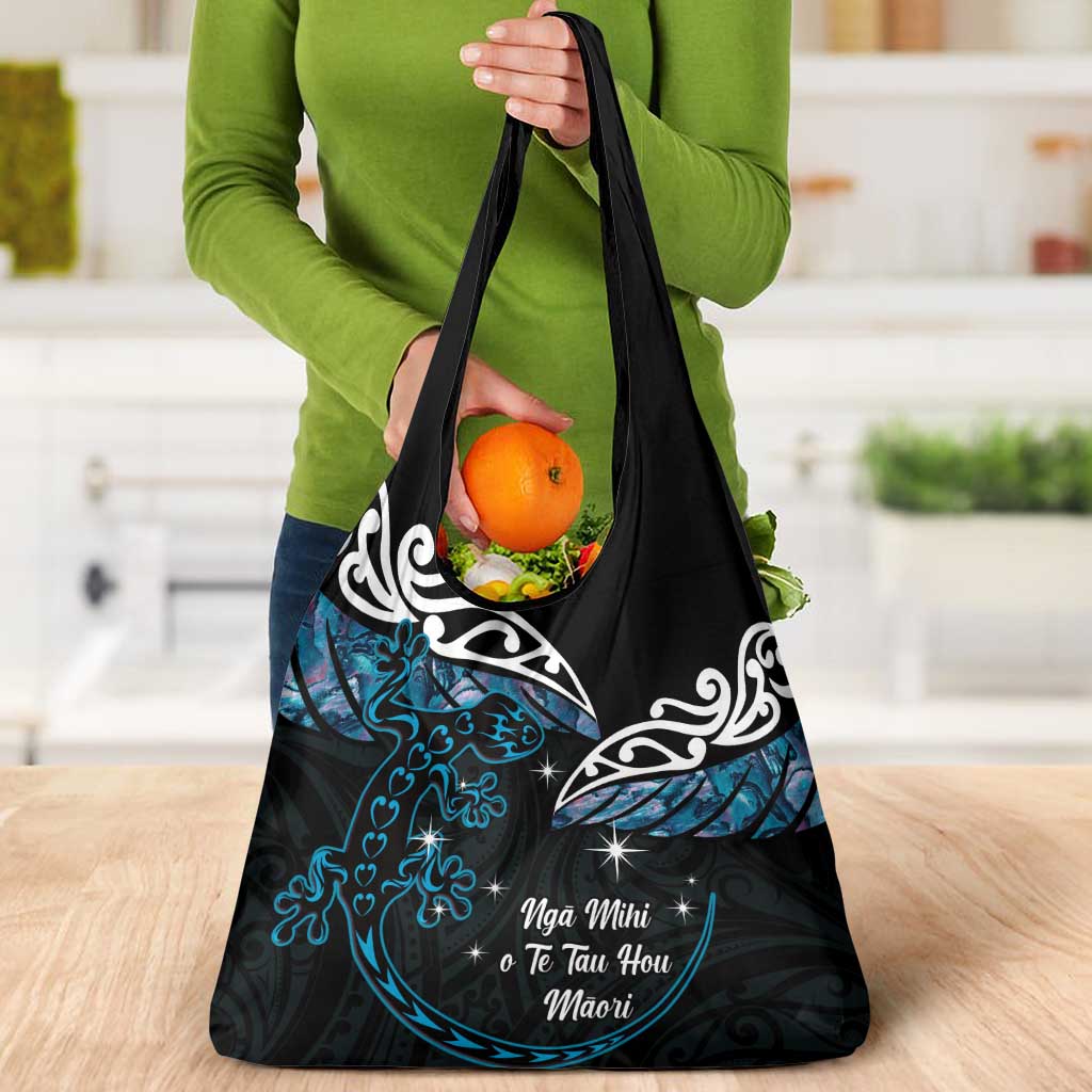 New Zealand Matariki Grocery Bag Maori New Year Silver Fern And Lizard - Turquosie