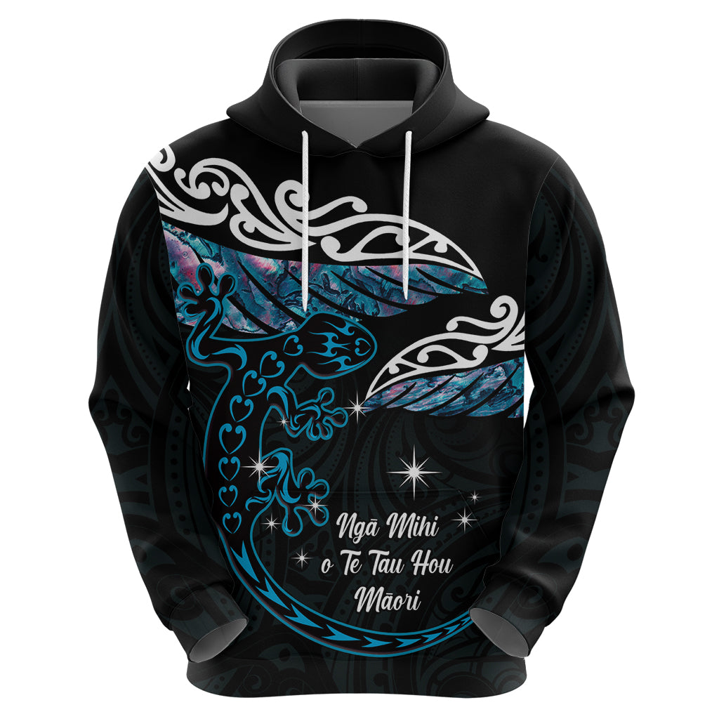 New Zealand Matariki Hoodie Maori New Year Silver Fern And Lizard - Turquosie LT14 - Polynesian Pride
