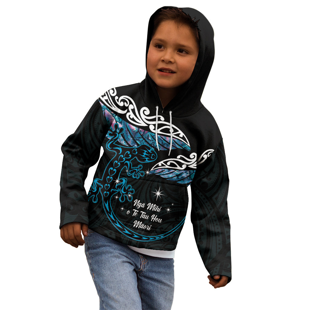 New Zealand Matariki Kid Hoodie Maori New Year Silver Fern And Lizard - Turquosie LT14 - Polynesian Pride