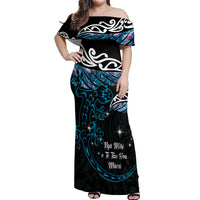 New Zealand Matariki Off Shoulder Maxi Dress Maori New Year Silver Fern And Lizard - Turquosie LT14 Women Turquoise - Polynesian Pride