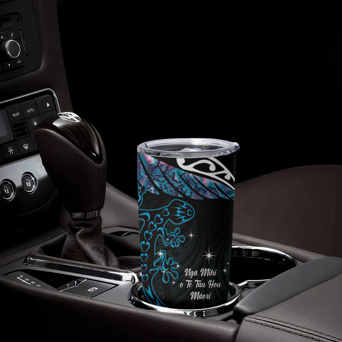 New Zealand Matariki Tumbler Cup Maori New Year Silver Fern And Lizard - Turquosie