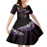 New Zealand Matariki Family Matching Long Sleeve Bodycon Dress and Hawaiian Shirt Maori New Year Silver Fern And Lizard - Purple LT14 Daughter's Dress Purple - Polynesian Pride