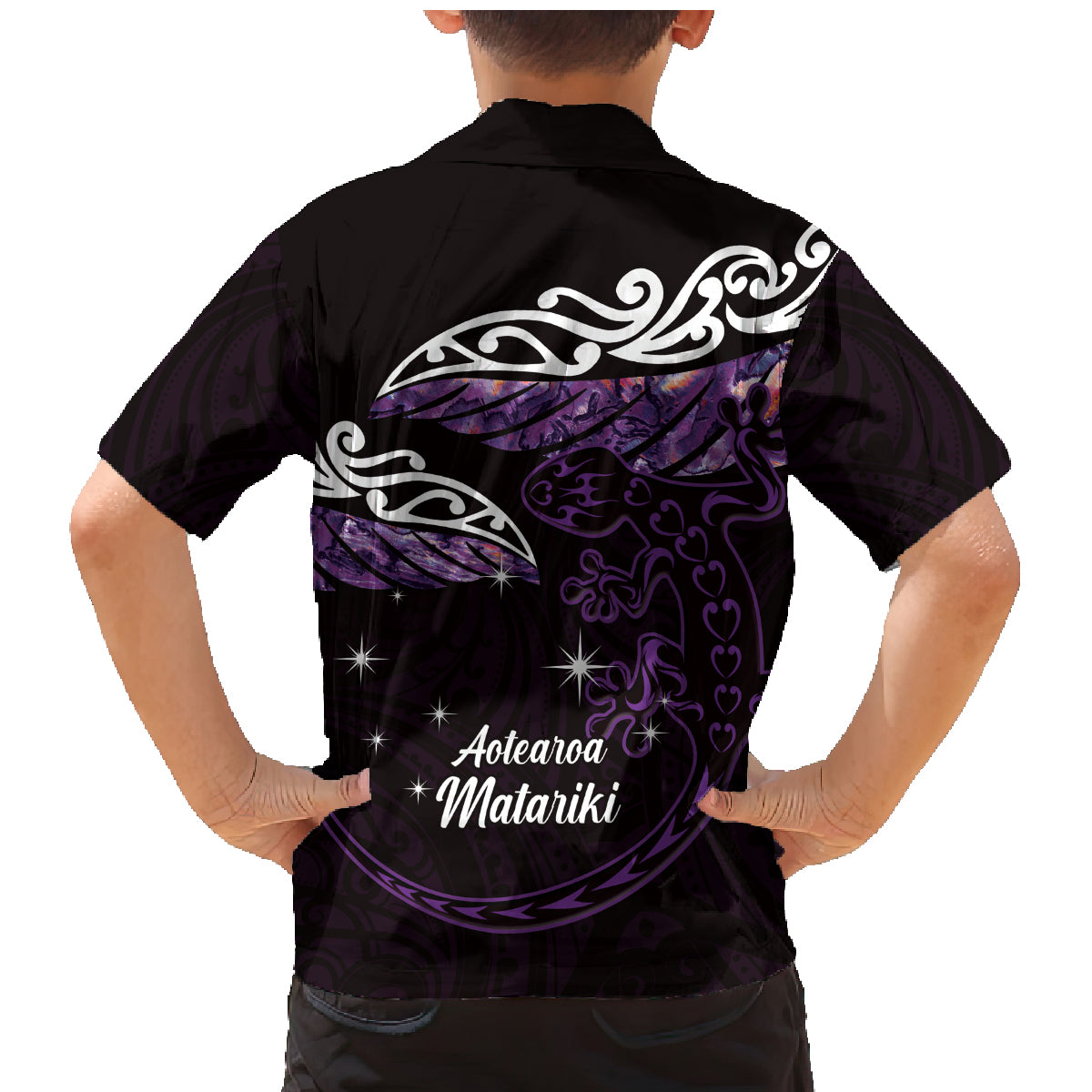 New Zealand Matariki Family Matching Mermaid Dress and Hawaiian Shirt Maori New Year Silver Fern And Lizard - Purple LT14 - Polynesian Pride