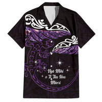 New Zealand Matariki Family Matching Off The Shoulder Long Sleeve Dress and Hawaiian Shirt Maori New Year Silver Fern And Lizard - Purple LT14 Dad's Shirt - Short Sleeve Purple - Polynesian Pride