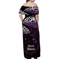 New Zealand Matariki Family Matching Off Shoulder Maxi Dress and Hawaiian Shirt Maori New Year Silver Fern And Lizard - Purple LT14 - Polynesian Pride