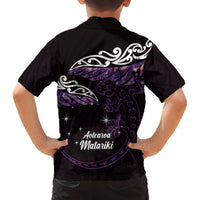 New Zealand Matariki Family Matching Off Shoulder Short Dress and Hawaiian Shirt Maori New Year Silver Fern And Lizard - Purple LT14 - Polynesian Pride