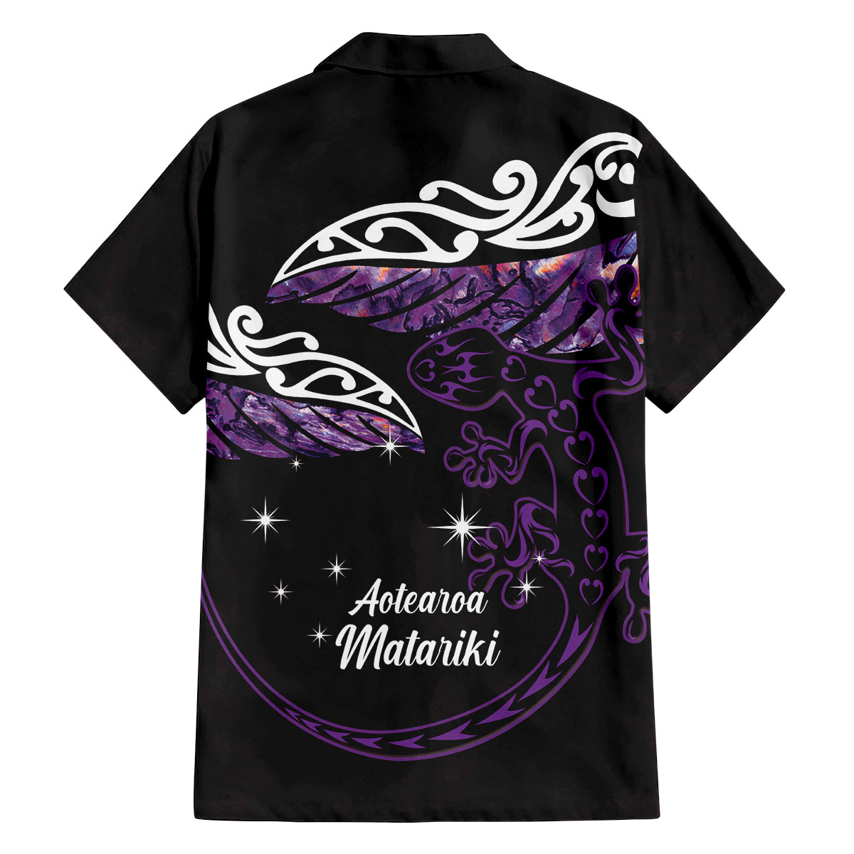 New Zealand Matariki Family Matching Off Shoulder Short Dress and Hawaiian Shirt Maori New Year Silver Fern And Lizard - Purple LT14 - Polynesian Pride