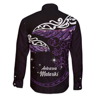 New Zealand Matariki Family Matching Off Shoulder Short Dress and Hawaiian Shirt Maori New Year Silver Fern And Lizard - Purple LT14 - Polynesian Pride