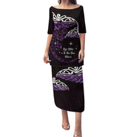 New Zealand Matariki Family Matching Puletasi and Hawaiian Shirt Maori New Year Silver Fern And Lizard - Purple LT14 Mom's Dress Purple - Polynesian Pride