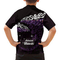 New Zealand Matariki Family Matching Short Sleeve Bodycon Dress and Hawaiian Shirt Maori New Year Silver Fern And Lizard - Purple LT14 - Polynesian Pride