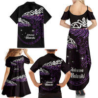 New Zealand Matariki Family Matching Summer Maxi Dress and Hawaiian Shirt Maori New Year Silver Fern And Lizard - Purple LT14 - Polynesian Pride