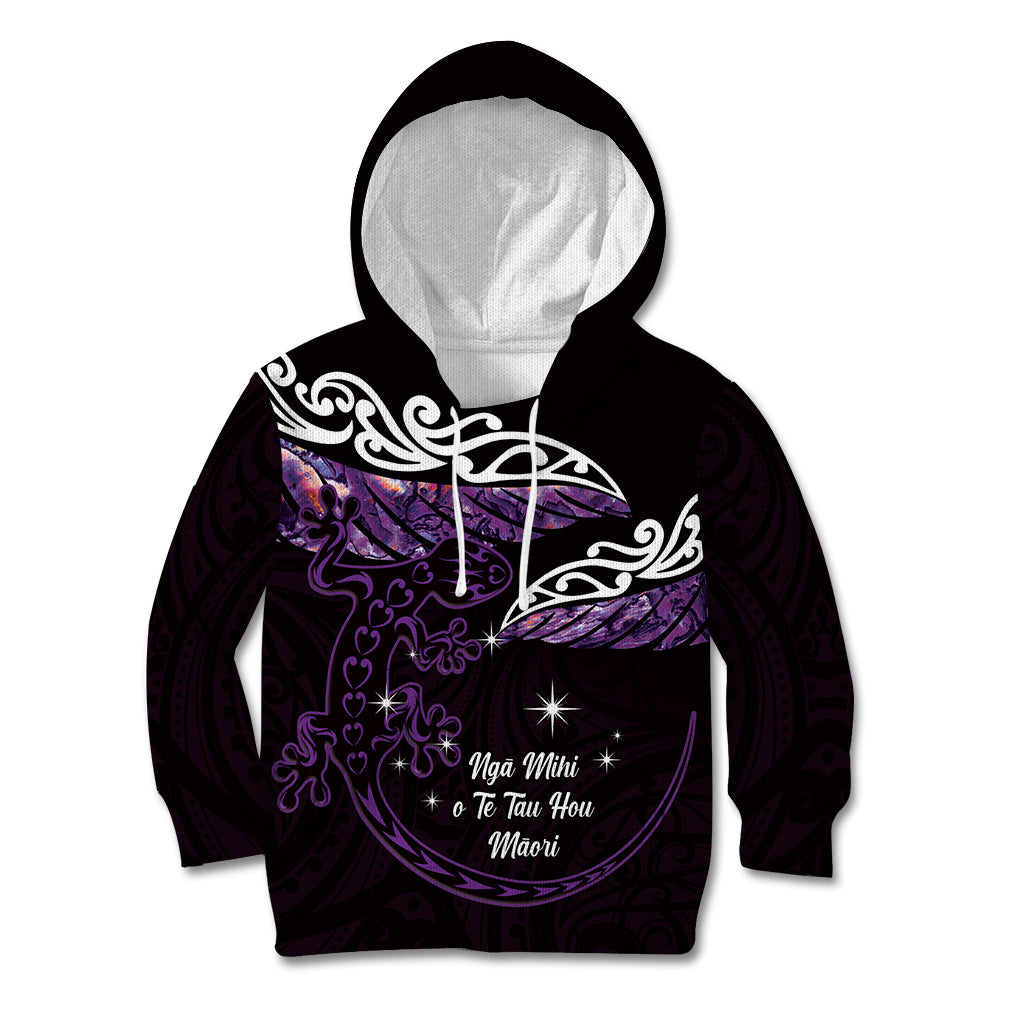 New Zealand Matariki Kid Hoodie Maori New Year Silver Fern And Lizard - Purple LT14 Hoodie Purple - Polynesian Pride