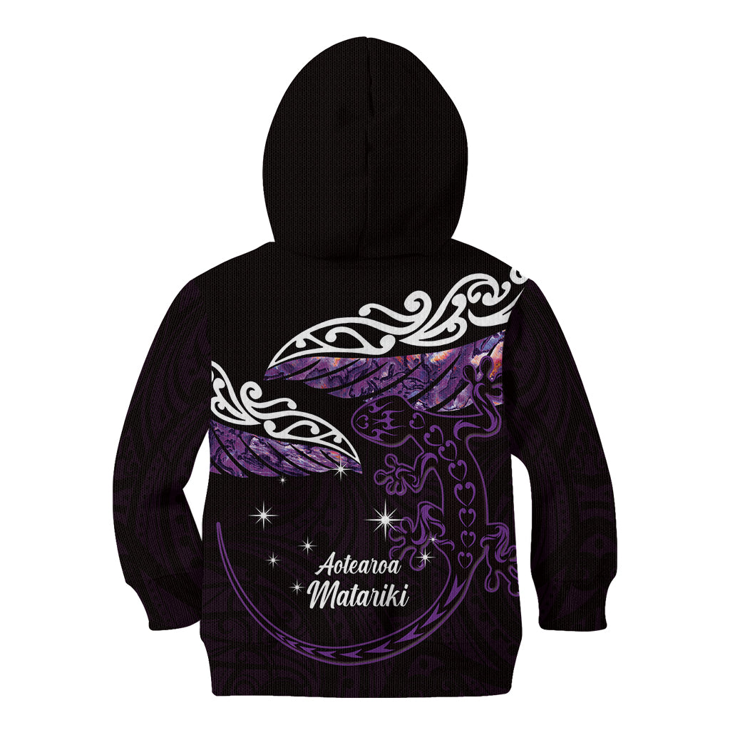 New Zealand Matariki Kid Hoodie Maori New Year Silver Fern And Lizard - Purple LT14 - Polynesian Pride