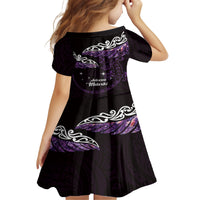 New Zealand Matariki Kid Short Sleeve Dress Maori New Year Silver Fern And Lizard - Purple LT14 - Polynesian Pride