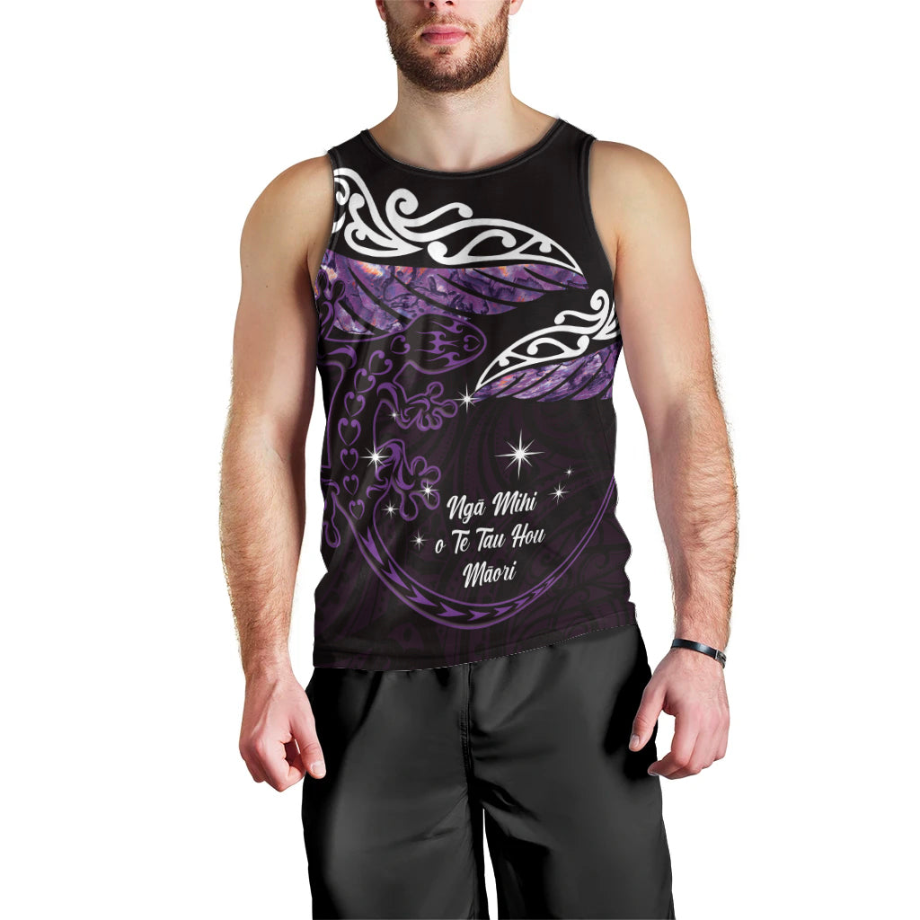 New Zealand Matariki Men Tank Top Maori New Year Silver Fern And Lizard - Purple