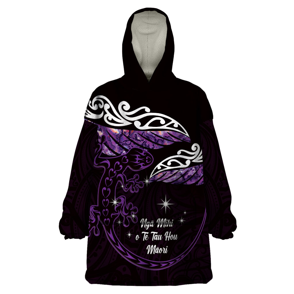 New Zealand Matariki Wearable Blanket Hoodie Maori New Year Silver Fern And Lizard - Purple LT14 One Size Purple - Polynesian Pride