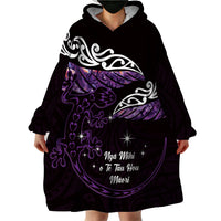 New Zealand Matariki Wearable Blanket Hoodie Maori New Year Silver Fern And Lizard - Purple LT14 - Polynesian Pride