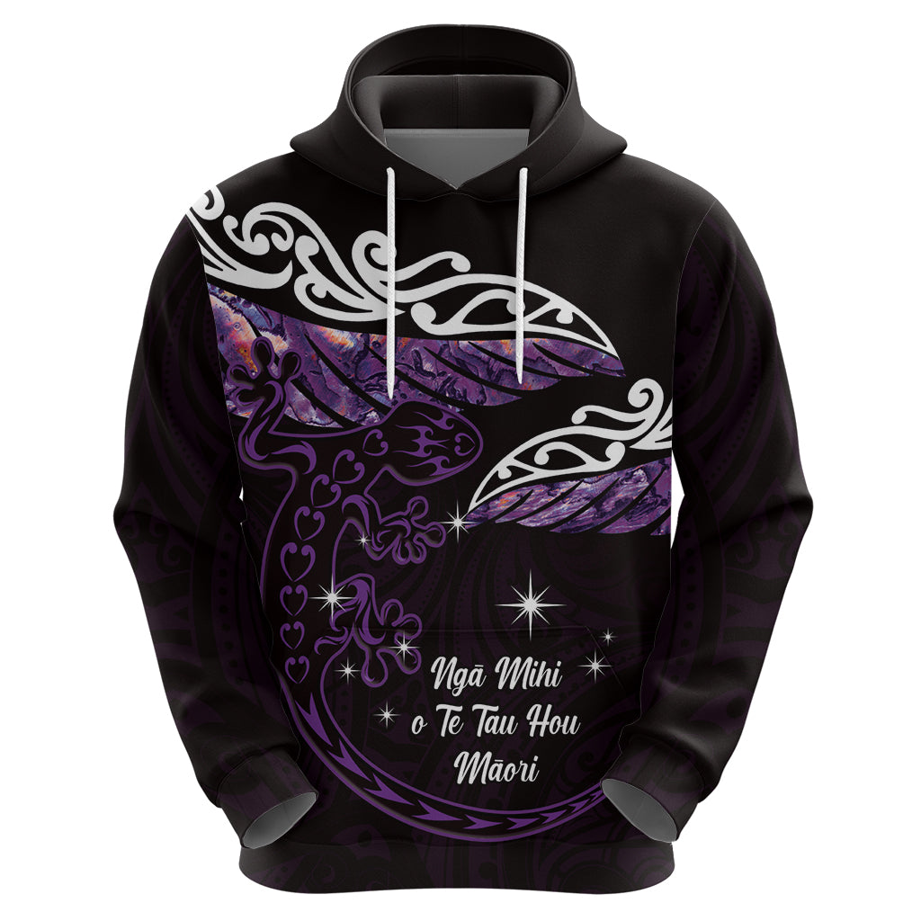 New Zealand Matariki Zip Hoodie Maori New Year Silver Fern And Lizard - Purple LT14 - Polynesian Pride