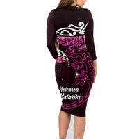 New Zealand Matariki Family Matching Long Sleeve Bodycon Dress and Hawaiian Shirt Maori New Year Silver Fern And Lizard - Pink LT14 - Polynesian Pride