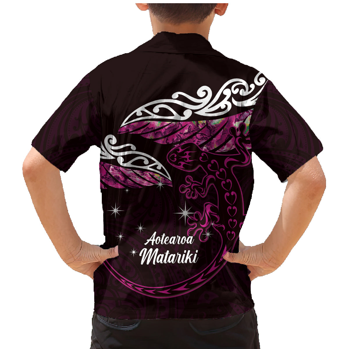 New Zealand Matariki Family Matching Mermaid Dress and Hawaiian Shirt Maori New Year Silver Fern And Lizard - Pink LT14 - Polynesian Pride