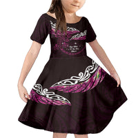 New Zealand Matariki Family Matching Mermaid Dress and Hawaiian Shirt Maori New Year Silver Fern And Lizard - Pink LT14 Daughter's Dress Pink - Polynesian Pride