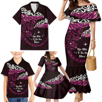 New Zealand Matariki Family Matching Mermaid Dress and Hawaiian Shirt Maori New Year Silver Fern And Lizard - Pink LT14 - Polynesian Pride