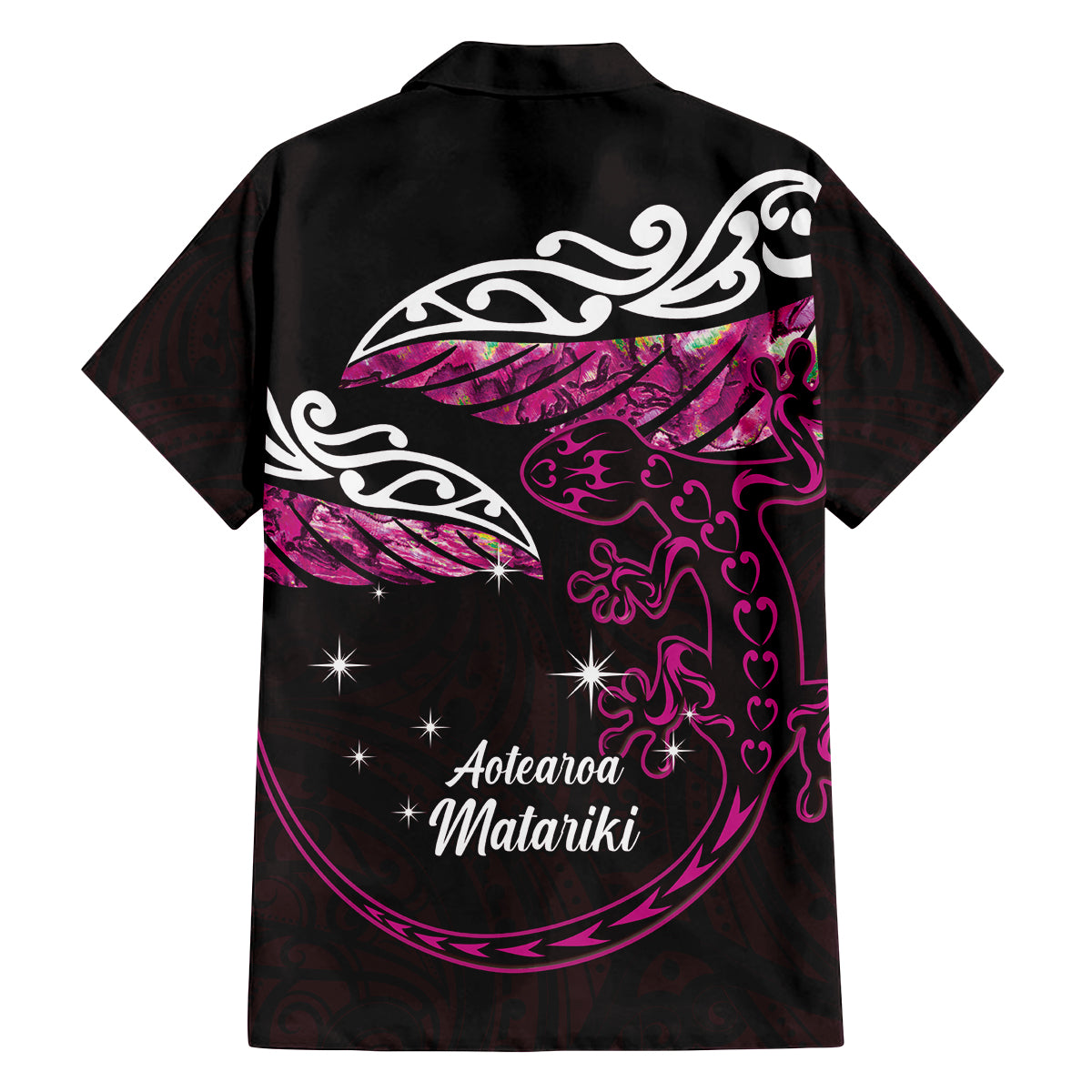 New Zealand Matariki Family Matching Off Shoulder Maxi Dress and Hawaiian Shirt Maori New Year Silver Fern And Lizard - Pink LT14 - Polynesian Pride