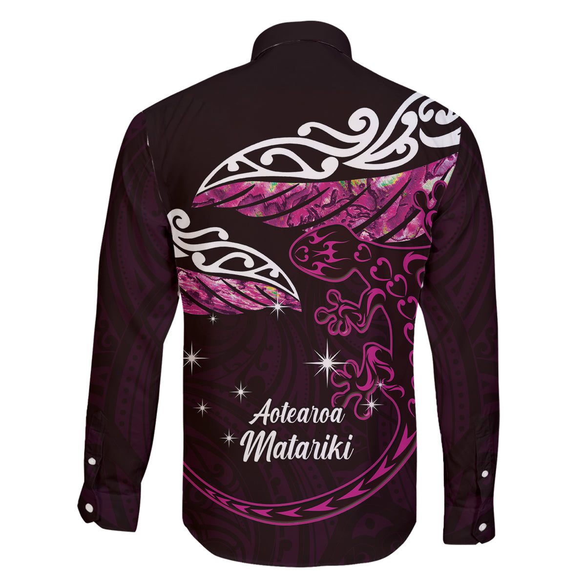 New Zealand Matariki Family Matching Off Shoulder Short Dress and Hawaiian Shirt Maori New Year Silver Fern And Lizard - Pink LT14 - Polynesian Pride