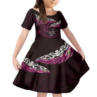 New Zealand Matariki Family Matching Puletasi and Hawaiian Shirt Maori New Year Silver Fern And Lizard - Pink LT14 Daughter's Dress Pink - Polynesian Pride