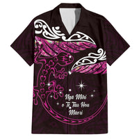 New Zealand Matariki Family Matching Puletasi and Hawaiian Shirt Maori New Year Silver Fern And Lizard - Pink LT14 Dad's Shirt - Short Sleeve Pink - Polynesian Pride