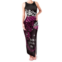 New Zealand Matariki Family Matching Tank Maxi Dress and Hawaiian Shirt Maori New Year Silver Fern And Lizard - Pink LT14 Mom's Dress Pink - Polynesian Pride