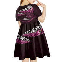 New Zealand Matariki Kid Short Sleeve Dress Maori New Year Silver Fern And Lizard - Pink LT14 - Polynesian Pride