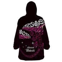 New Zealand Matariki Wearable Blanket Hoodie Maori New Year Silver Fern And Lizard - Pink LT14 - Polynesian Pride