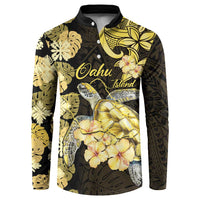 Personalised Aloha Hawaii Oahu Island Button Sweatshirt Gathering Place Sea Turtle Ilima Flowers LT14 Yellow - Polynesian Pride