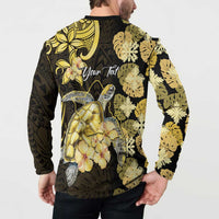 Personalised Aloha Hawaii Oahu Island Button Sweatshirt Gathering Place Sea Turtle Ilima Flowers LT14 - Polynesian Pride