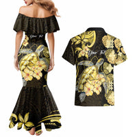 Personalised Aloha Hawaii Oahu Island Couples Matching Mermaid Dress and Hawaiian Shirt Gathering Place Sea Turtle Ilima Flowers LT14 - Polynesian Pride