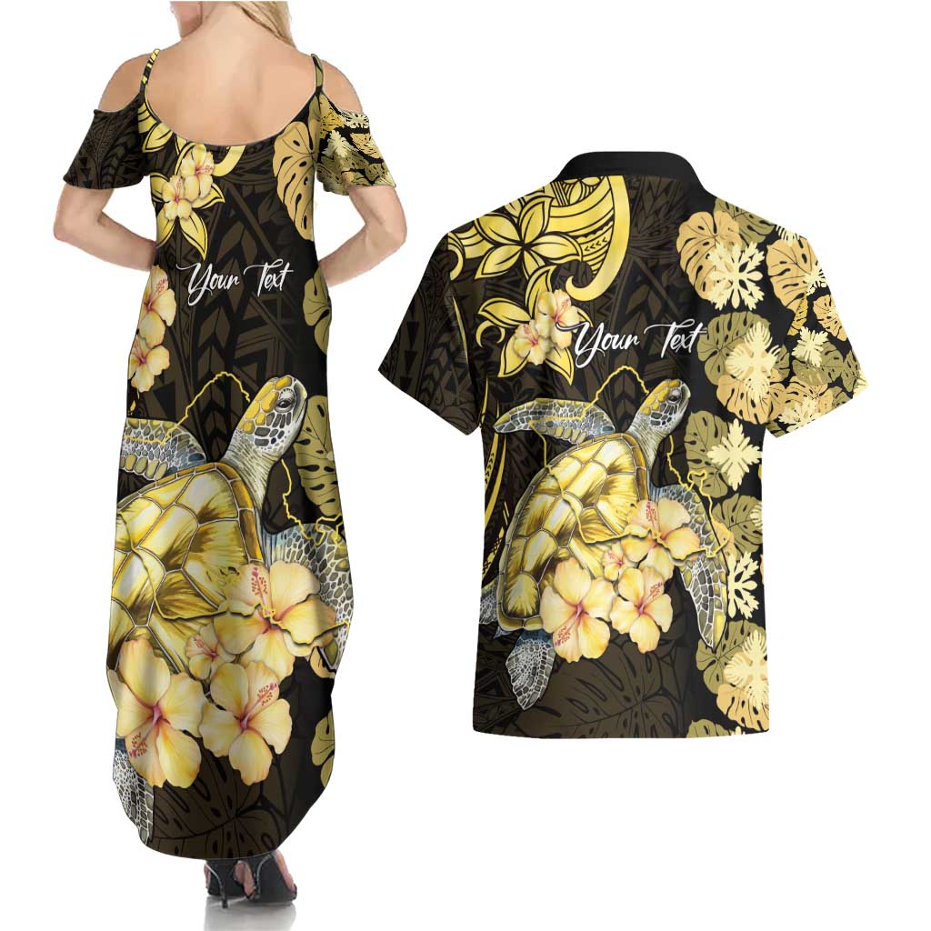 Personalised Aloha Hawaii Oahu Island Couples Matching Summer Maxi Dress and Hawaiian Shirt Gathering Place Sea Turtle Ilima Flowers LT14 - Polynesian Pride